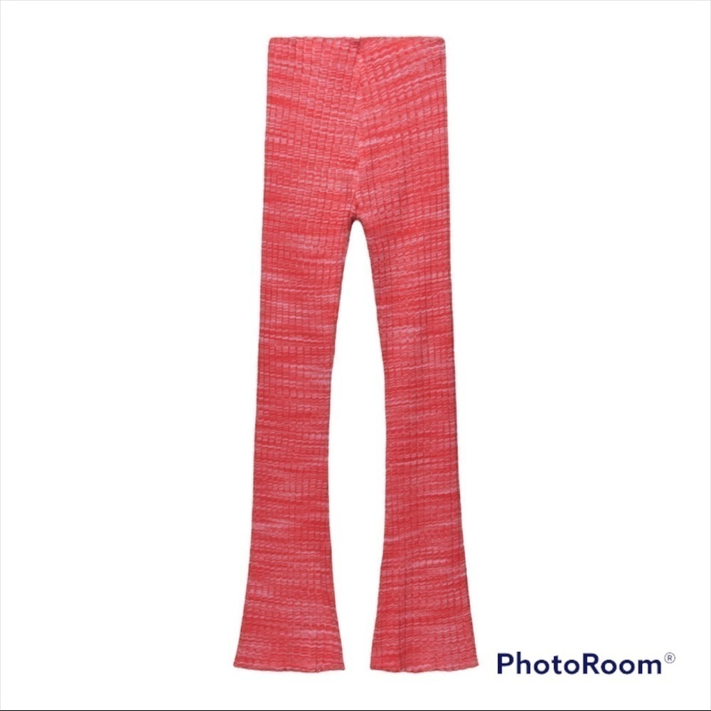 ZARA Red Ribbed High Rise Knit Flare Pants Medium - Picture 6 of 11
